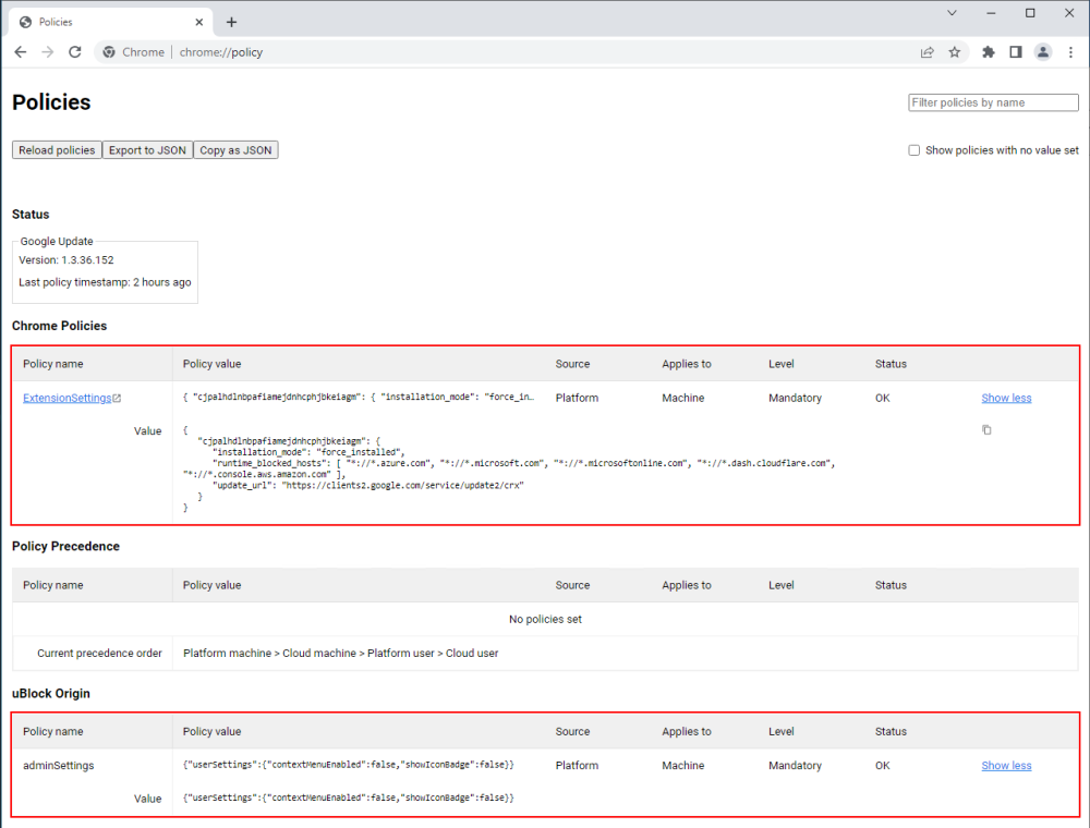 Chrome CheckPolicy