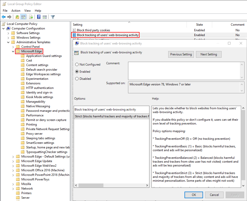 Edge GPO Block Tracking