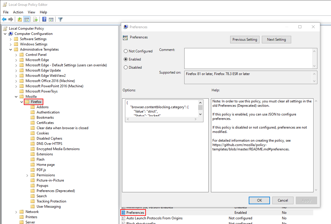 Firefox GPO Preferences